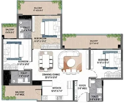 3 BHK Typical Floor Plan