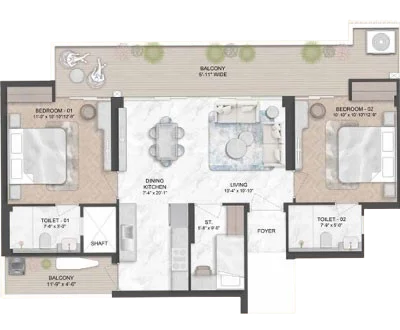 3 BHK Typical Floor Plan